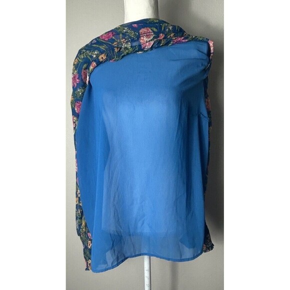 Terra & Sky Blue Smocked Chiffon Floral Blouse Plus Size 3X (24/26) - Picture 4 of 14